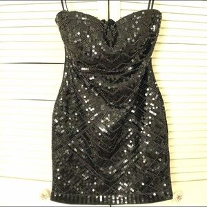 Bebe Black Sequin Strapless Dress
